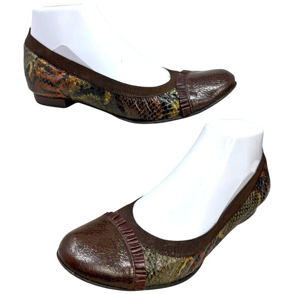 Anyi Lu Brown Snake Embossed Cap Toe Ballet Flats - Picture 7 of 11